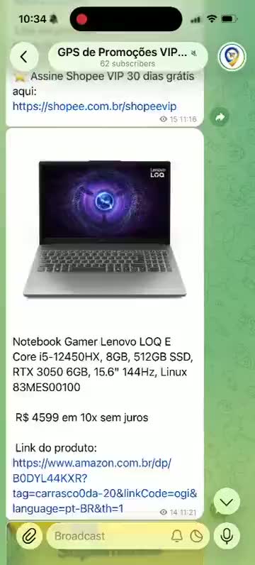 Promoções chegando no canal de Telegram do GPS