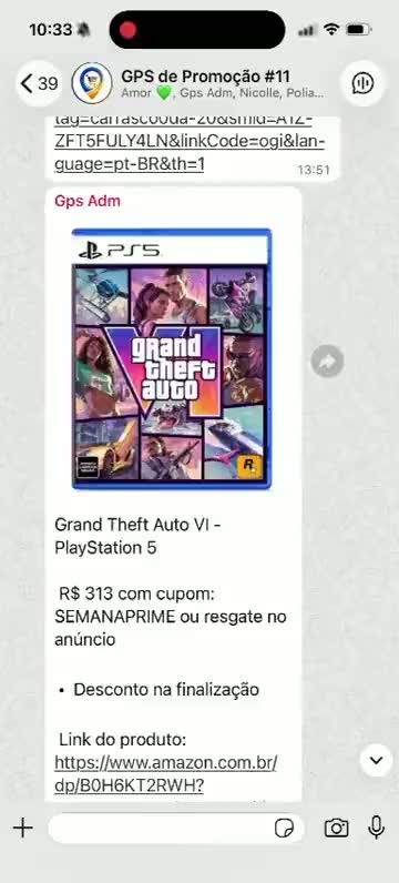 Promoções chegando no grupo de WhatsApp do GPS